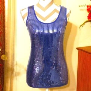 Questions Sequined Blue Tank Top